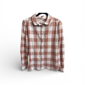 LOFT orange and White Plaid Button-Down Shirt